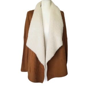 Bagatelle open cardigan w/ faux suede
& shearling